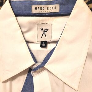 Marc Ecko White Denim Contrast Long Sleeve Casual Dress Shirt Sz L